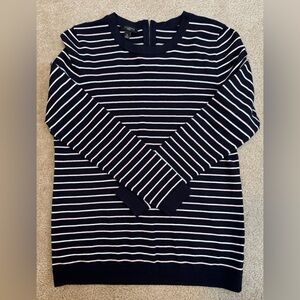 Talbots Navy and White/Pink Striped Crew Neck Sweater